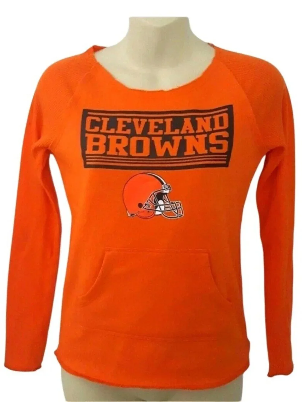 Cleveland Browns Girls Sweatshirt Size Large 10/12 Front Pouch Thermal Sleeves